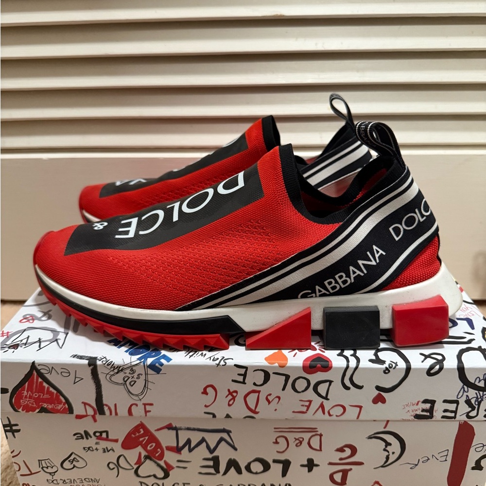 Dolce & Gabbana Red and Black Slip-On Shoes